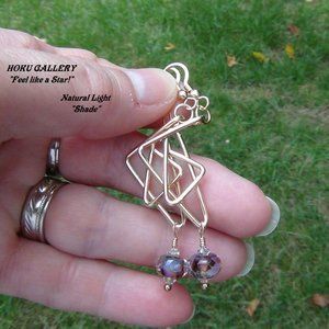 NWOT Purple Lampwork Glass Earrings Swarovski Crystals 14K GF Wire Handmade 2.5"